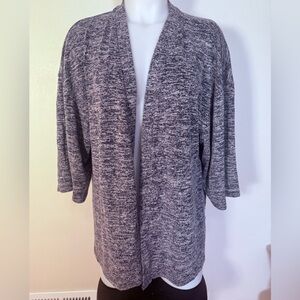 AnyBody XL Cozy Knit Topper Cardisan Sweater 3/4 Sleeve Marled Open Front Black